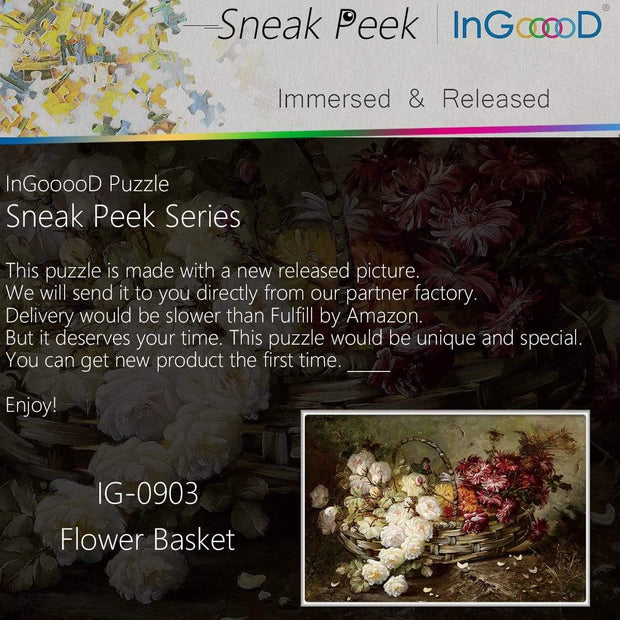 Ingooood- Jigsaw Puzzle 1000 Pieces- Sneak Peek Series-Flower Basket_IG-0903 Entertainment Toys for Graduation or Birthday Gift Home Decor - Ingooood