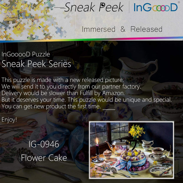 Ingooood-Jigsaw Puzzle 1000 Pieces-Sneak Peek Series-Flower Cake_IG-0946 Entertainment Toys for Adult Special Graduation or Birthday Gift Home Decor - Ingooood