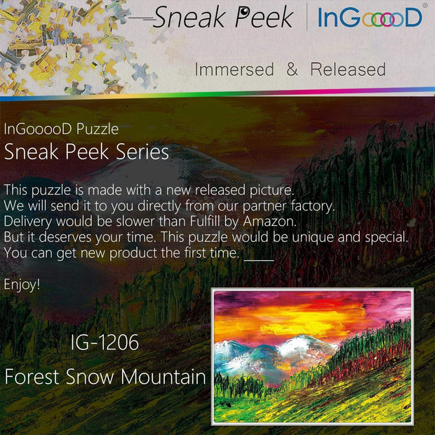 Ingooood-Jigsaw Puzzle 1000 Pieces-Sneak Peek Series-Forest Snow Mountain_IG-1206 Entertainment Toys for Adult Special Graduation or Birthday Gift Home Decor - Ingooood