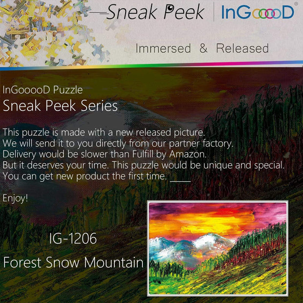 Ingooood-Jigsaw Puzzle 1000 Pieces-Sneak Peek Series-Forest Snow Mountain_IG-1206 Entertainment Toys for Adult Special Graduation or Birthday Gift Home Decor - Ingooood