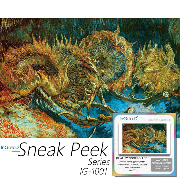 Ingooood-Jigsaw Puzzle 1000 Pieces-Sneak Peek Series-Four Sunflowers_IG-1001 Entertainment Toys for Graduation or Birthday Gift Home Decor - Ingooood