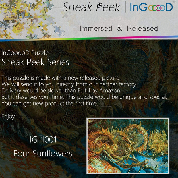 Ingooood-Jigsaw Puzzle 1000 Pieces-Sneak Peek Series-Four Sunflowers_IG-1001 Entertainment Toys for Graduation or Birthday Gift Home Decor - Ingooood