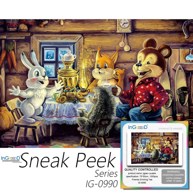 Ingooood-Jigsaw Puzzle 1000 Pieces-Sneak Peek Series- Friends Drinking Tea_IG-0990 Entertainment Toys for Graduation or Birthday Gift Home Decor - Ingooood