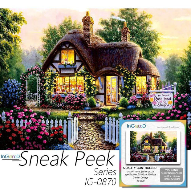 Ingooood- Jigsaw Puzzle 1000 Pieces- Sneak Peek Series- Garden Cottage_IG-0870 Entertainment Toys for Adult Graduation or Birthday Gift Home Decor - Ingooood
