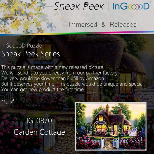 Ingooood- Jigsaw Puzzle 1000 Pieces- Sneak Peek Series- Garden Cottage_IG-0870 Entertainment Toys for Adult Graduation or Birthday Gift Home Decor - Ingooood