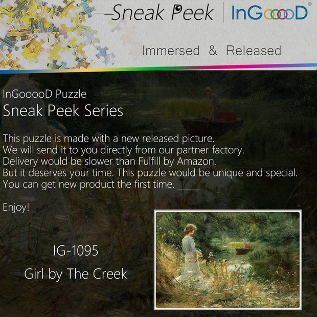 Ingooood-Jigsaw Puzzle 1000 Pieces-Sneak Peek Series-Girl by The Creek_IG-1095 Entertainment Toys for Graduation or Birthday Gift Home Decor - Ingooood