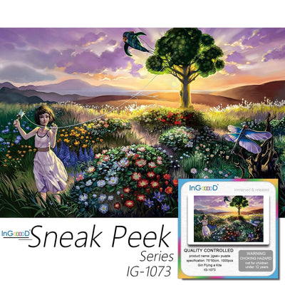 Ingooood-Jigsaw Puzzle 1000 Pieces-Sneak Peek Series-Girl Flying a Kite_IG-1073 Entertainment for Adult Special Graduation or Birthday Gift Home Decor - Ingooood