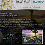 Ingooood-Jigsaw Puzzle 1000 Pieces-Sneak Peek Series-Girl Flying a Kite_IG-1073 Entertainment for Adult Special Graduation or Birthday Gift Home Decor - Ingooood