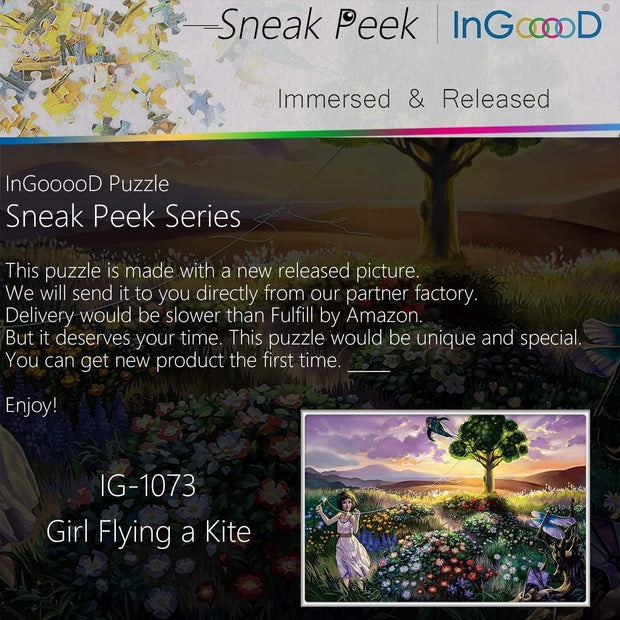 Ingooood-Jigsaw Puzzle 1000 Pieces-Sneak Peek Series-Girl Flying a Kite_IG-1073 Entertainment for Adult Special Graduation or Birthday Gift Home Decor - Ingooood