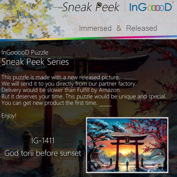 Ingooood-Jigsaw Puzzle 1000 Pieces-Sneak Peek Series-God Torii Before Sunset_IG-1411 Entertainment Toys for Adult Special Graduation or Birthday Gift Home Decor - Ingooood