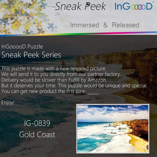 Ingooood- Jigsaw Puzzle 1000 Pieces- Sneak Peek Series-Gold Coast_IG-0839 Entertainment Toys for Adult Special Graduation or Birthday Gift Home Decor - Ingooood