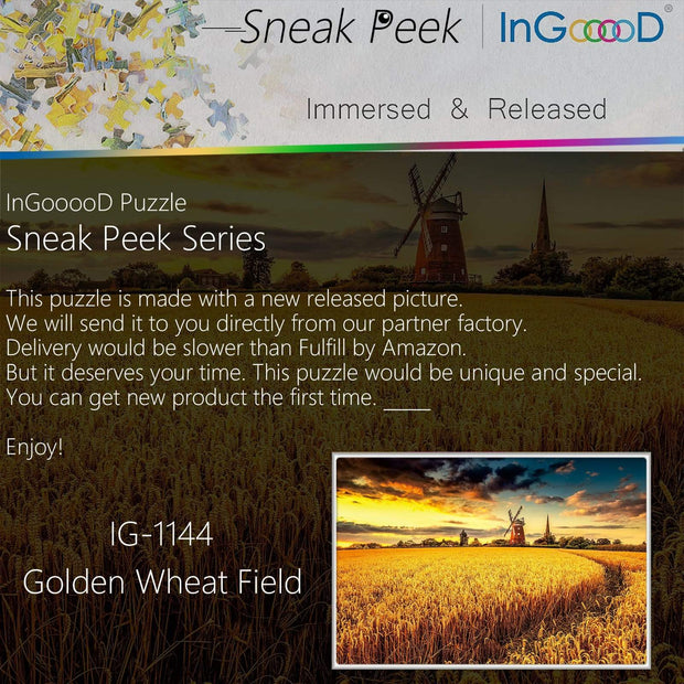 Ingooood-Jigsaw Puzzle 1000 Pieces-Sneak Peek Series- Golden Wheat Field_IG-1144 Entertainment Toys for Special Graduation or Birthday Gift Home Decor - Ingooood