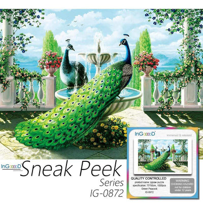 Ingooood-Jigsaw Puzzle 1000 Pieces-Sneak Peek Series-Green Peacock_IG-0872 Entertainment Toys for Adult Special Graduation or Birthday Gift Home Decor - Ingooood
