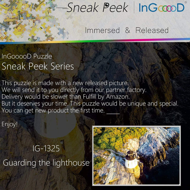 Ingooood-Jigsaw Puzzle 1000 Pieces-Sneak Peek Series-Guarding the lighthouse_IG-1325 Entertainment Toys for Adult Special Graduation or Birthday Gift Home Decor - Ingooood