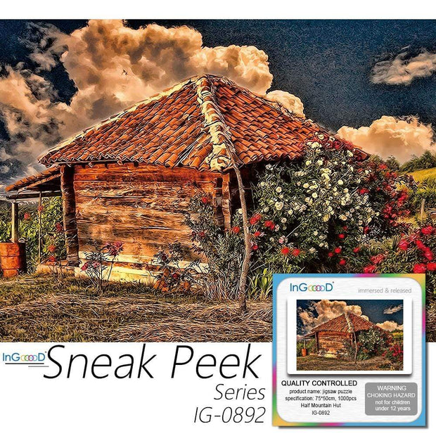 Ingooood- Jigsaw Puzzle 1000 Pieces- Sneak Peek Series-Half Mountain Hut_IG-0892 Entertainment Toys for Graduation or Birthday Gift Home Decor - Ingooood