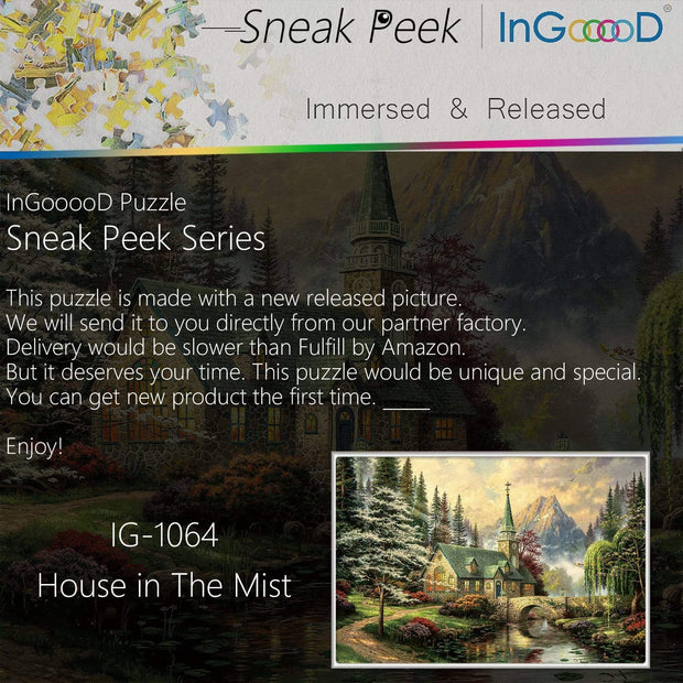 Ingooood-Jigsaw Puzzle 1000 Pieces-Sneak Peek Series- House in The Mist_IG-1064 Entertainment for Adult Special Graduation or Birthday Gift Home Decor - Ingooood