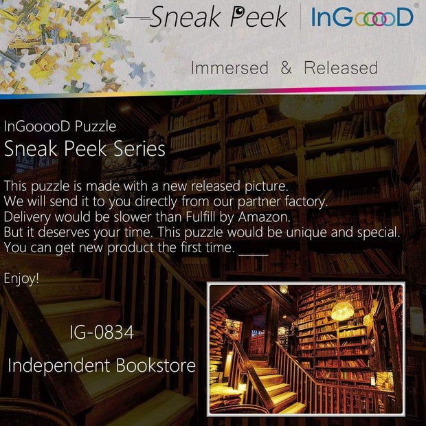 Ingooood- Jigsaw Puzzle 1000 Pieces- Sneak Peek Series-Independent Bookstore_IG-0834 Entertainment Toys for Graduation or Birthday Gift Home Decor - Ingooood
