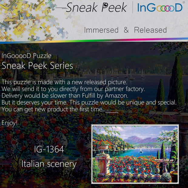 Ingooood-Jigsaw Puzzle 1000 Pieces-Sneak Peek Series-Italian Scenery_IG-1364 Entertainment Toys for Adult Special Graduation or Birthday Gift Home Decor - Ingooood