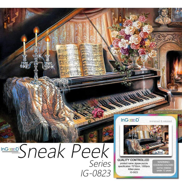 Ingooood- Jigsaw Puzzle 1000 Pieces- Sneak Peek Series-Kitten piano_IG-0823Entertainment Toys for Adult Special Graduation or Birthday Gift Home Decor - Ingooood