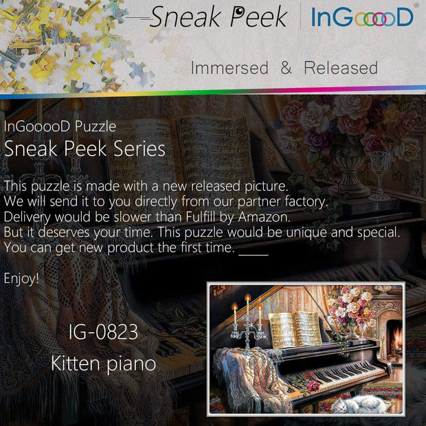Ingooood- Jigsaw Puzzle 1000 Pieces- Sneak Peek Series-Kitten piano_IG-0823Entertainment Toys for Adult Special Graduation or Birthday Gift Home Decor - Ingooood