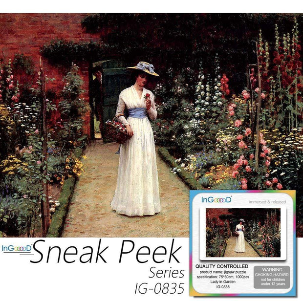 Ingooood- Jigsaw Puzzle 1000 Pieces- Sneak Peek Series- Lady in Garden_IG-0835 Entertainment Toys for Graduation or Birthday Gift Home Decor - Ingooood