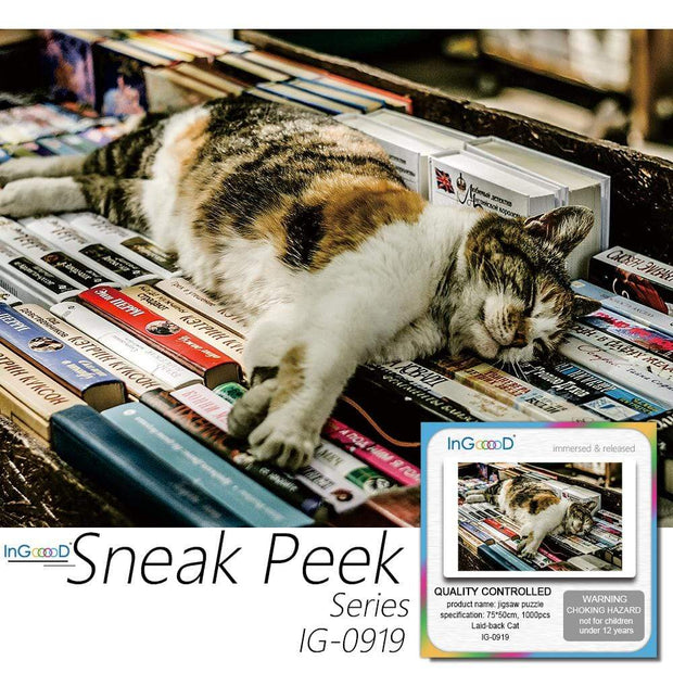 Ingooood-Jigsaw Puzzle 1000 Pieces-Sneak Peek Series-Laid-Back Cat_IG-0919 Entertainment Toys for Adult Special Graduation or Birthday Gift Home Decor - Ingooood