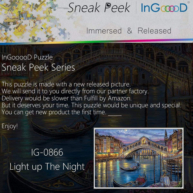 Ingooood- Jigsaw Puzzle 1000 Pieces- Sneak Peek Series- Light up The Night_IG-0866 Entertainment Toys for Adult Graduation or Birthday Gift Home Decor - Ingooood
