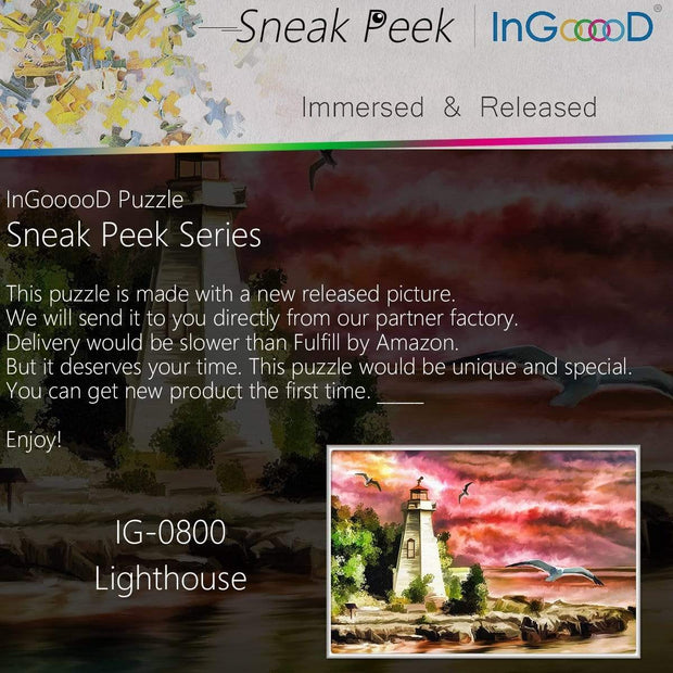 Ingooood- Jigsaw Puzzle 1000 Pieces- Sneak Peek Series- Lighthouse_IG-0800 Entertainment Toys for Adult Special Graduation or Birthday Gift Home Decor - Ingooood