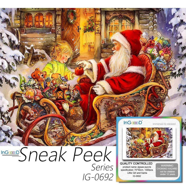 Ingooood-Jigsaw Puzzle 1000 Pieces-Sneak Peek Series-Little Girl and Santa_IG-0692 Entertainment Toys for Adult Graduation or Birthday Gift Home Decor - Ingooood