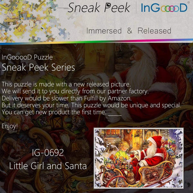 Ingooood-Jigsaw Puzzle 1000 Pieces-Sneak Peek Series-Little Girl and Santa_IG-0692 Entertainment Toys for Adult Graduation or Birthday Gift Home Decor - Ingooood