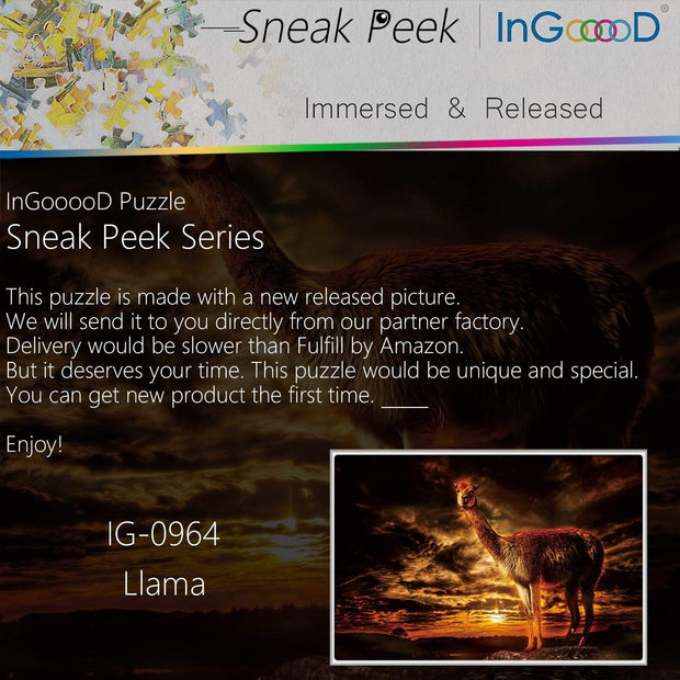 Ingooood-Jigsaw Puzzle 1000 Pieces-Sneak Peek Series-Llama_IG-0964 Entertainment Toys for Adult Special Graduation or Birthday Gift Home Decor - Ingooood