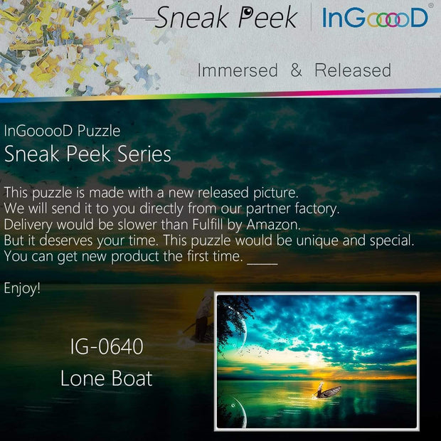 Ingooood- Jigsaw Puzzle 1000 Pieces- Sneak Peek Series-Lone Boat_IG-0640 Entertainment Toys for Adult Special Graduation or Birthday Gift Home Decor - Ingooood