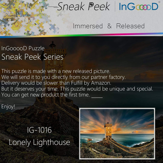 Ingooood-Jigsaw Puzzle 1000 Pieces-Sneak Peek Series-Lonely Lighthouse_IG-1016 Entertainment Toys for Graduation or Birthday Gift Home Decor - Ingooood