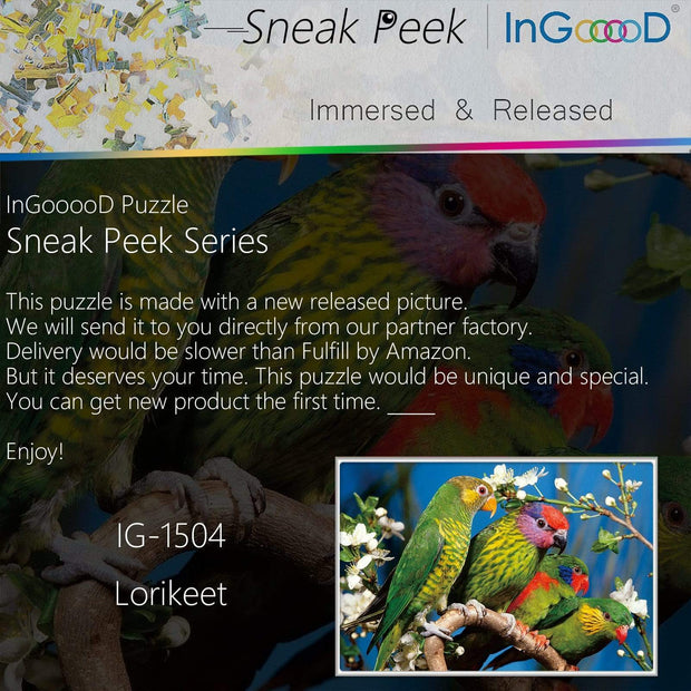 Ingooood-Jigsaw Puzzle 1000 Pieces-Sneak Peek Series-Lorikeet_IG-1504 Entertainment Toys for Adult Graduation or Birthday Gift Home Decor - Ingooood