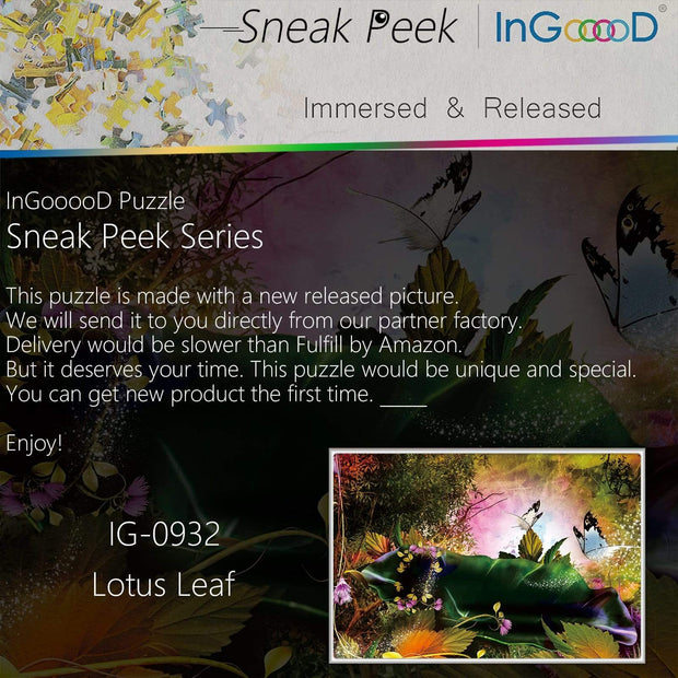 Ingooood-Jigsaw Puzzle 1000 Pieces-Sneak Peek Series-Lotus Leaf_IG-0932 Entertainment Toys for Adult Special Graduation or Birthday Gift Home Decor - Ingooood