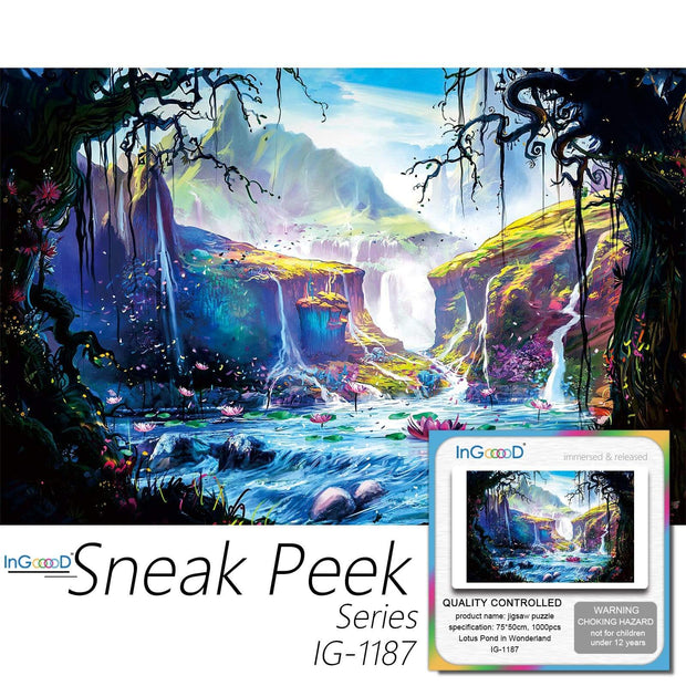 Ingooood-Jigsaw Puzzle 1000 Pieces-Sneak Peek Series-Lotus Pond in Wonderland_IG-1187 Entertainment Toys for Adult Special Graduation or Birthday Gift Home Decor - Ingooood