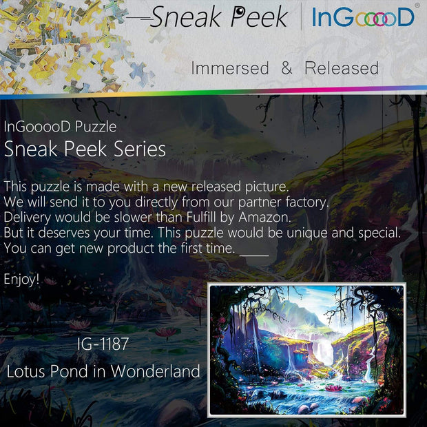 Ingooood-Jigsaw Puzzle 1000 Pieces-Sneak Peek Series-Lotus Pond in Wonderland_IG-1187 Entertainment Toys for Adult Special Graduation or Birthday Gift Home Decor - Ingooood