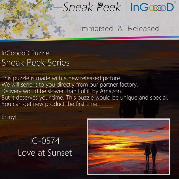 Ingooood- Jigsaw Puzzle 1000 Pieces- Sneak Peek Series- Love at Sunset_IG-0574 Entertainment Toys for Graduation or Birthday Gift Home Decor - Ingooood
