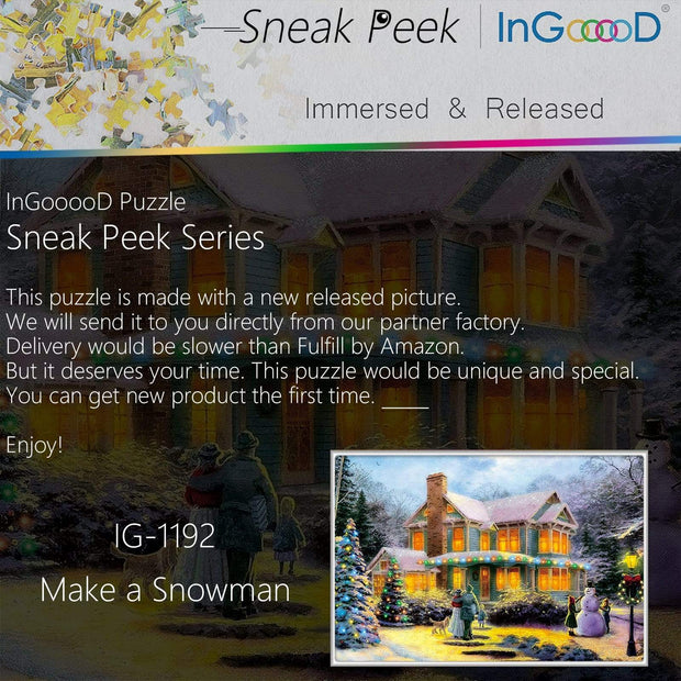 Ingooood-Jigsaw Puzzle 1000 Pieces-Sneak Peek Series-Make a Snowman_IG-1192 Entertainment Toy for Adult Special Graduation or Birthday Gift Home Decor - Ingooood