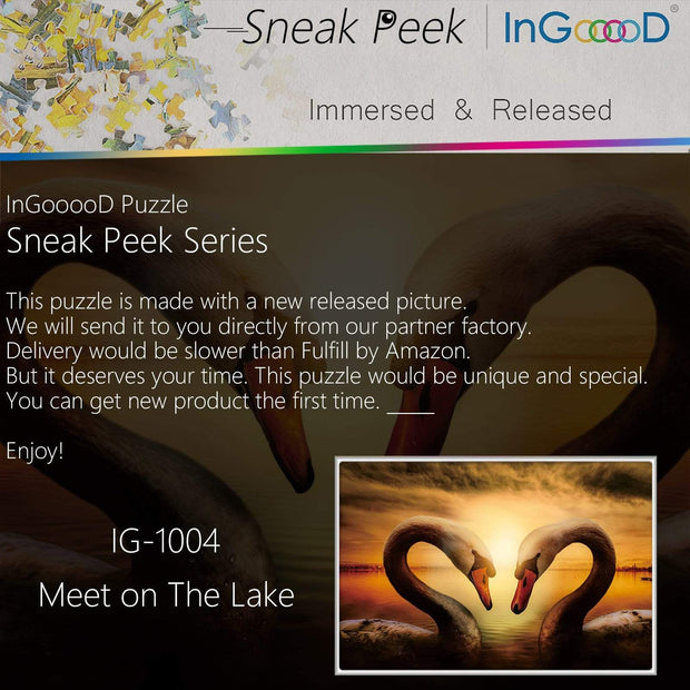 Ingooood-Jigsaw Puzzle 1000 Pieces-Sneak Peek Series-Meet on The Lake_IG-1004 Entertainment Toys for Adult Special Graduation or Birthday Gift Home Decor - Ingooood