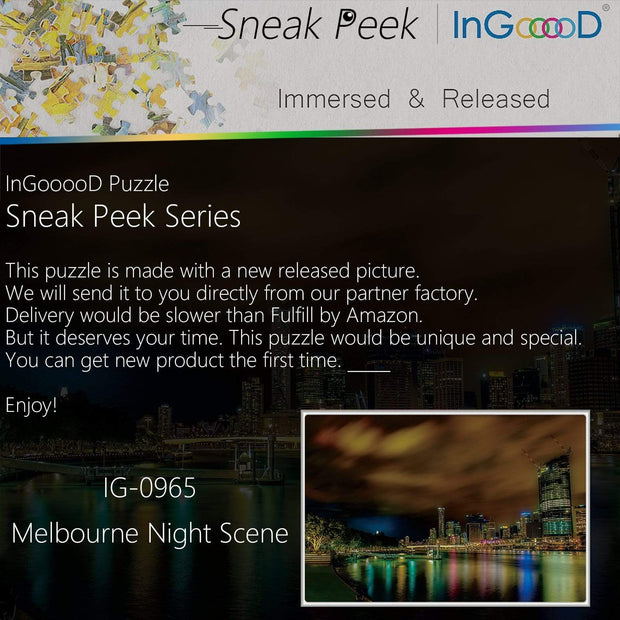 Ingooood-Jigsaw Puzzle 1000 Pieces-Sneak Peek Series-Melbourne Night Scene_IG-0965 Entertainment Toys for Graduation or Birthday Gift Home Decor - Ingooood