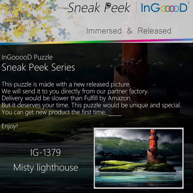 Ingooood-Jigsaw Puzzle 1000 Pieces-Sneak Peek Series-Misty Lighthouse_IG-1379 Entertainment Toys for Adult Special Graduation or Birthday Gift Home Decor - Ingooood