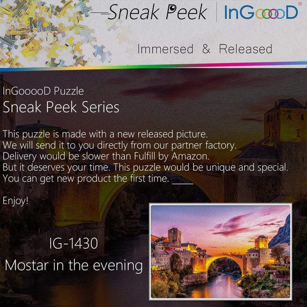 Ingooood-Jigsaw Puzzle 1000 Pieces-Sneak Peek Series-Mostar in the evening_IG-1430 Entertainment Toys for Adult Graduation or Birthday Gift Home Decor - Ingooood