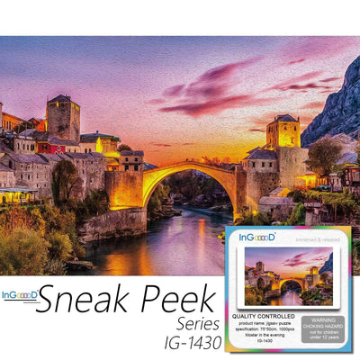 Ingooood-Jigsaw Puzzle 1000 Pieces-Sneak Peek Series-Mostar in the evening_IG-1430 Entertainment Toys for Adult Graduation or Birthday Gift Home Decor - Ingooood