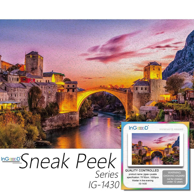 Ingooood-Jigsaw Puzzle 1000 Pieces-Sneak Peek Series-Mostar in the evening_IG-1430 Entertainment Toys for Adult Graduation or Birthday Gift Home Decor - Ingooood