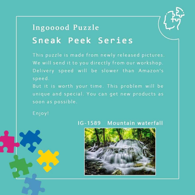 Ingooood-Jigsaw Puzzle 1000 Pieces-Sneak Peek Series-Mountain waterfall_IG-1589 Entertainment Toys for Adult Graduation or Birthday Gift Home Decor - Ingooood_US