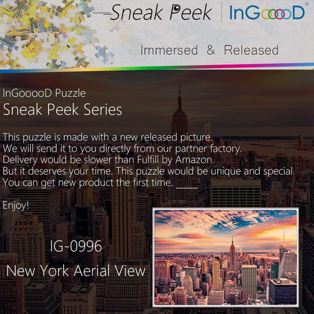Ingooood-Jigsaw Puzzle 1000 Pieces-Sneak Peek Series-New York Aerial View_IG-0996 Entertainment Toys for Graduation or Birthday Gift Home Decor - Ingooood