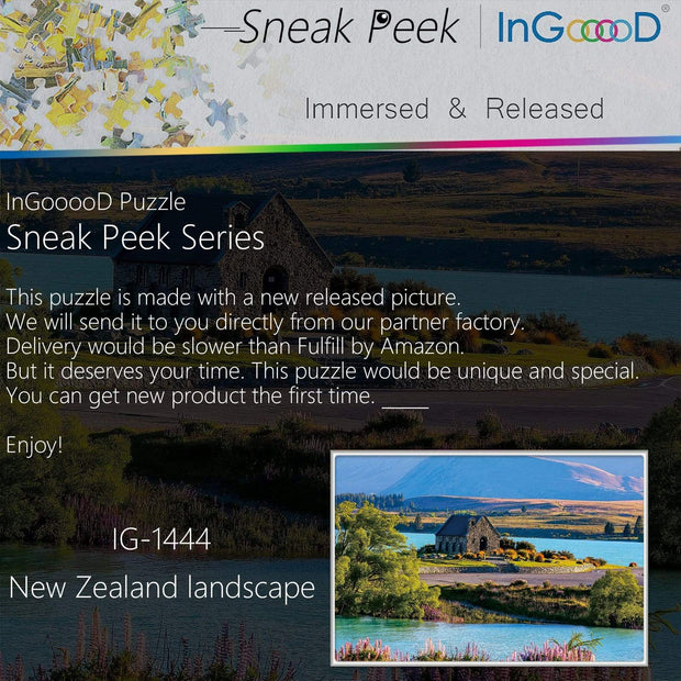 Ingooood-Jigsaw Puzzle 1000 Pieces-Sneak Peek Series-New Zealand landscape_IG-1444 Entertainment Toys for Adult Graduation or Birthday Gift Home Decor - Ingooood