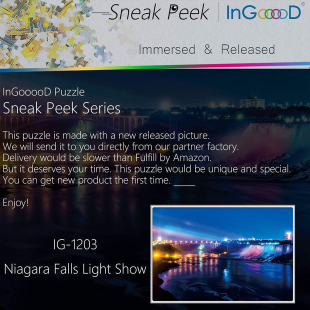Ingooood-Jigsaw Puzzle 1000 Pieces-Sneak Peek Series-Niagara Falls Light Show_IG-1203 Entertainment Toys for Adult Special Graduation or Birthday Gift Home Decor - Ingooood