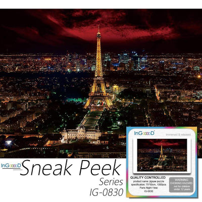 Ingooood- Jigsaw Puzzle 1000 Pieces- Sneak Peek Series-Paris Night View_IG-0830 Entertainment Toys for Adult Graduation or Birthday Gift Home Decor - Ingooood